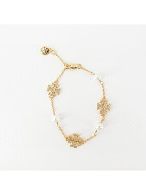 Tory Burch Gemstones and Pearl Bracelet Gold OS